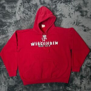 Vintage Y2k NCAA Wisconsin Badgers OVB Red Long Sleeve Pullover Drawstring L